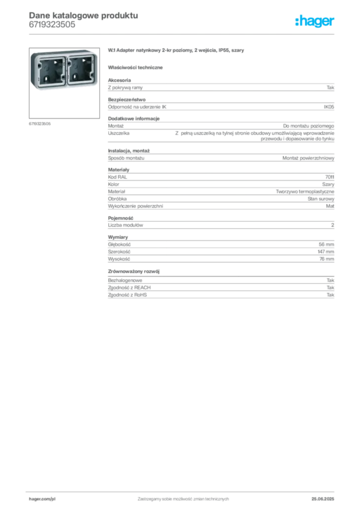 Zdjęcie Hager Dane katalogowe produktu 6719323505 | Hager Polska