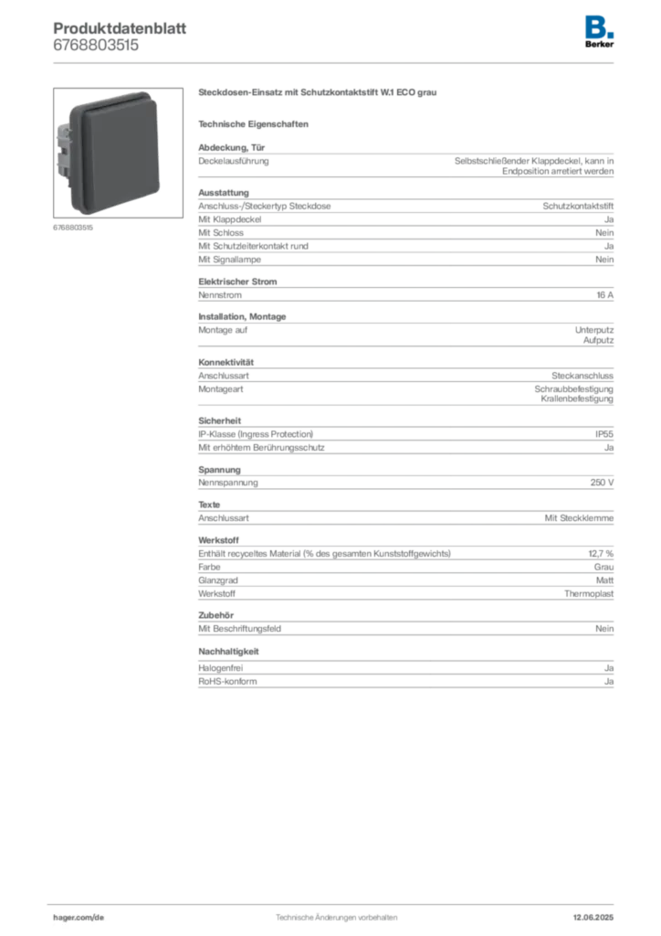 Bild Berker Produktdatenblatt 6768803515 | Hager Deutschland