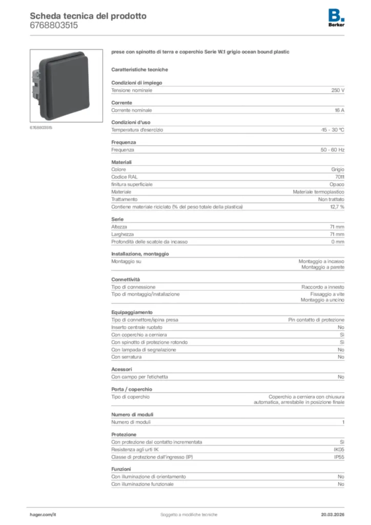 Immagine Berker Scheda tecnica del prodotto 6768803515 | Hager Italia