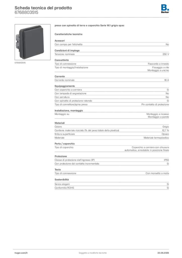 Immagine Berker Scheda tecnica del prodotto 6768803515 | Hager Italia