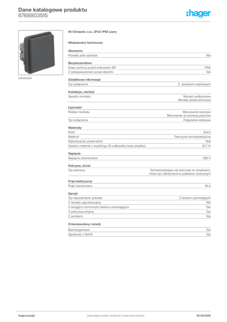 Zdjęcie Hager Dane katalogowe produktu 6768803515 | Hager Polska