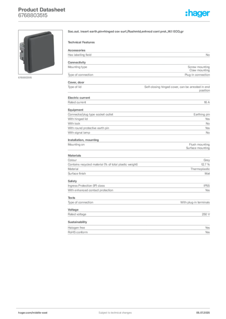 Image Hager Product data sheet 6768803515  | Hager