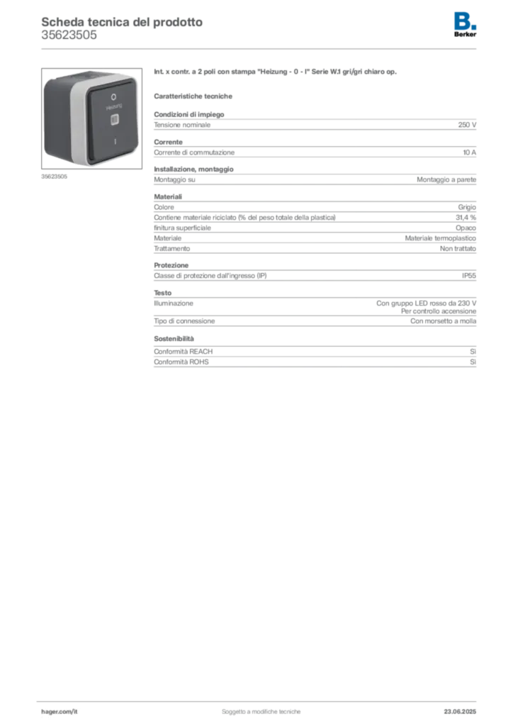 Immagine Berker Scheda tecnica del prodotto 35623505 | Hager Italia