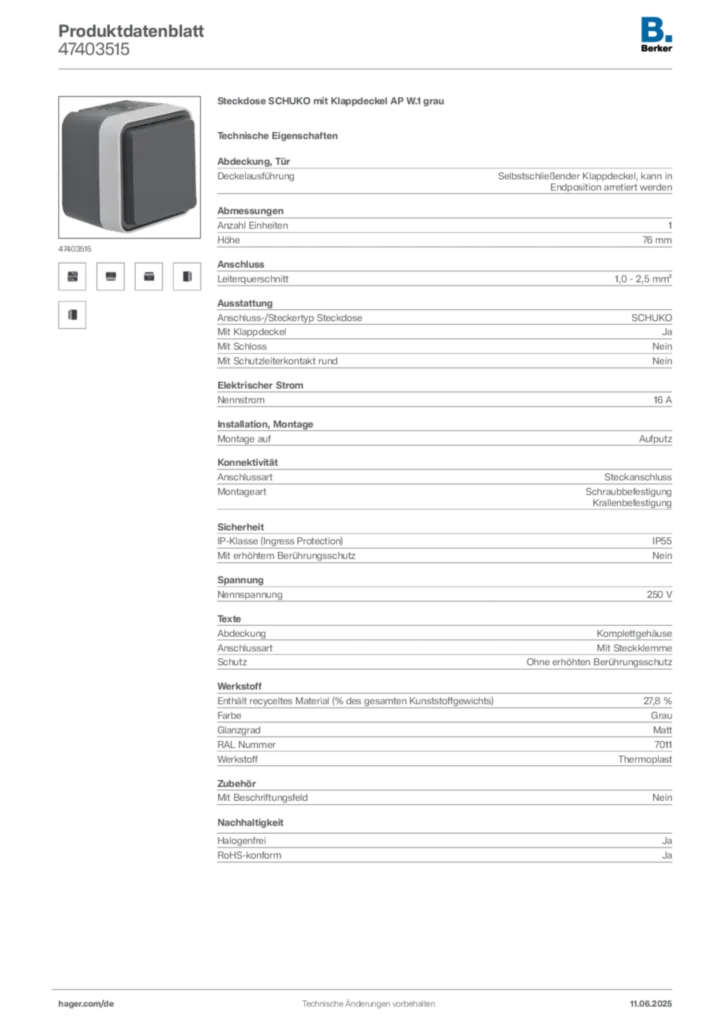 Bild Berker Produktdatenblatt 47403515 | Hager Deutschland