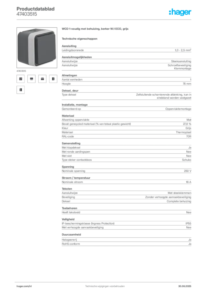 Afbeelding Hager Productdatablad 47403515 | Hager Nederland