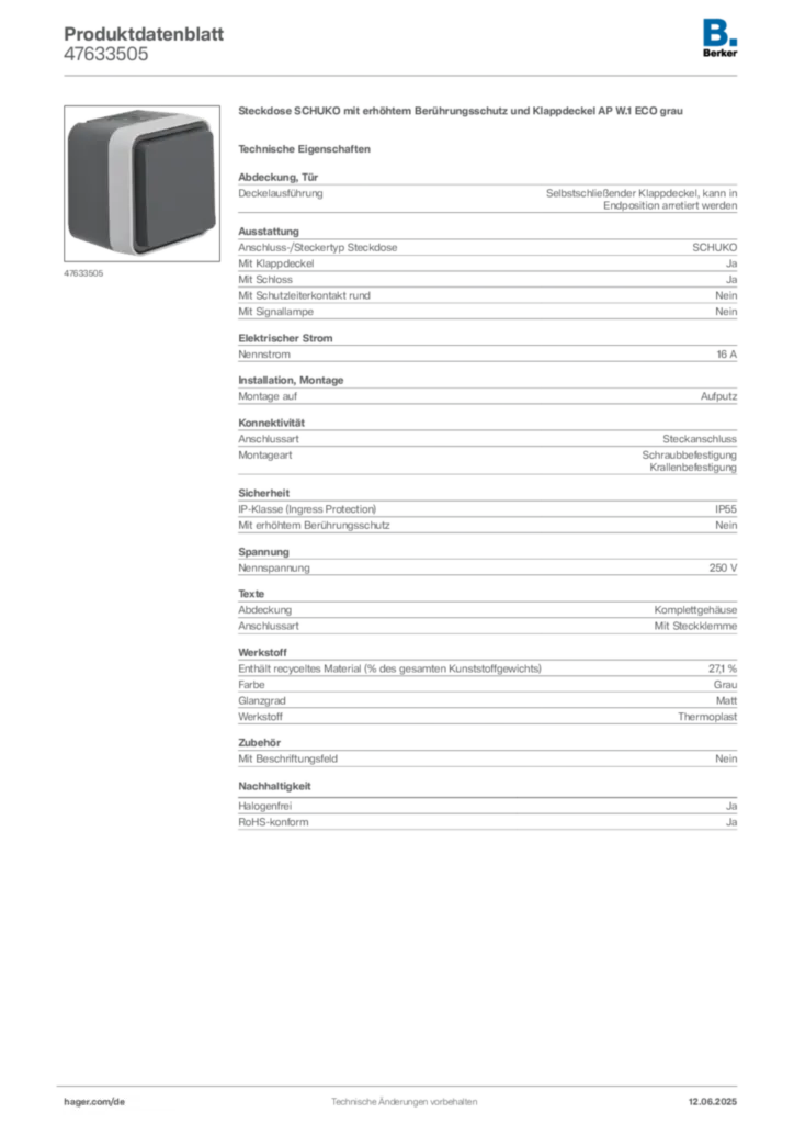 Bild Berker Produktdatenblatt 47633505 | Hager Deutschland