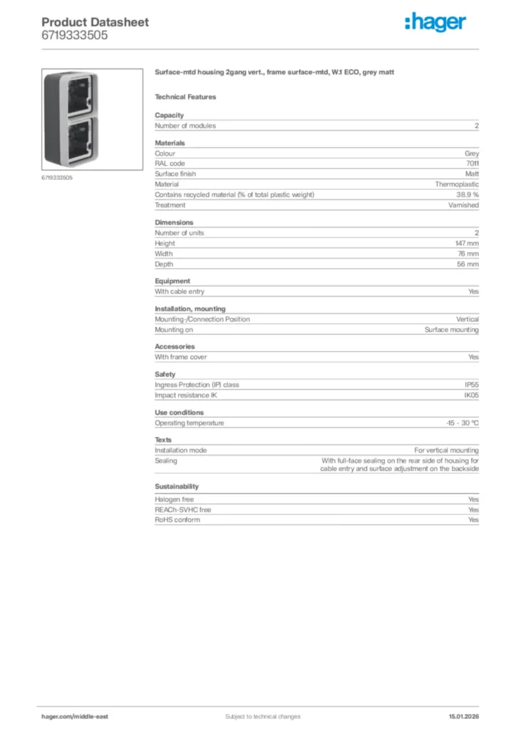 Image Hager Product data sheet 6719333505  | Hager