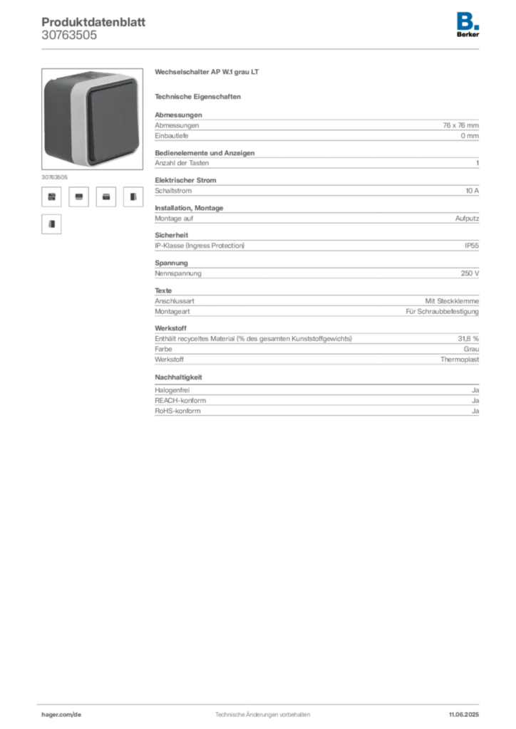 Berker Produktdatenblatt 30763505