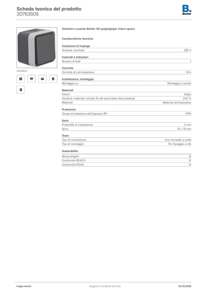 Immagine Berker Scheda tecnica del prodotto 30763505 | Hager Italia