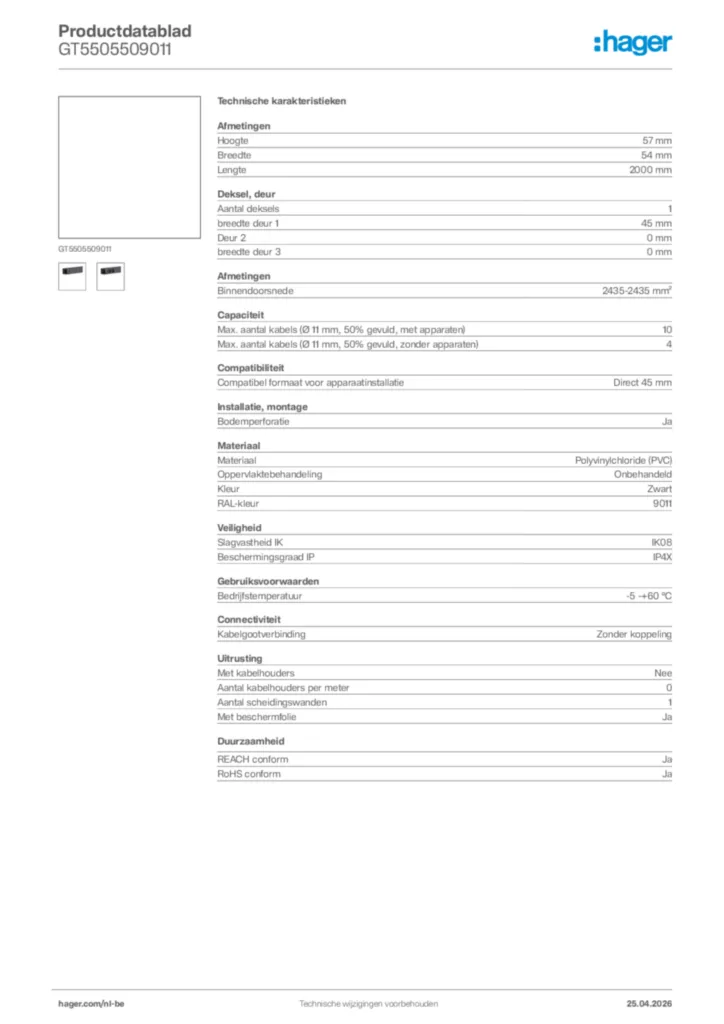 Afbeelding Hager Productdatablad GT5505509011 | Hager Belgium