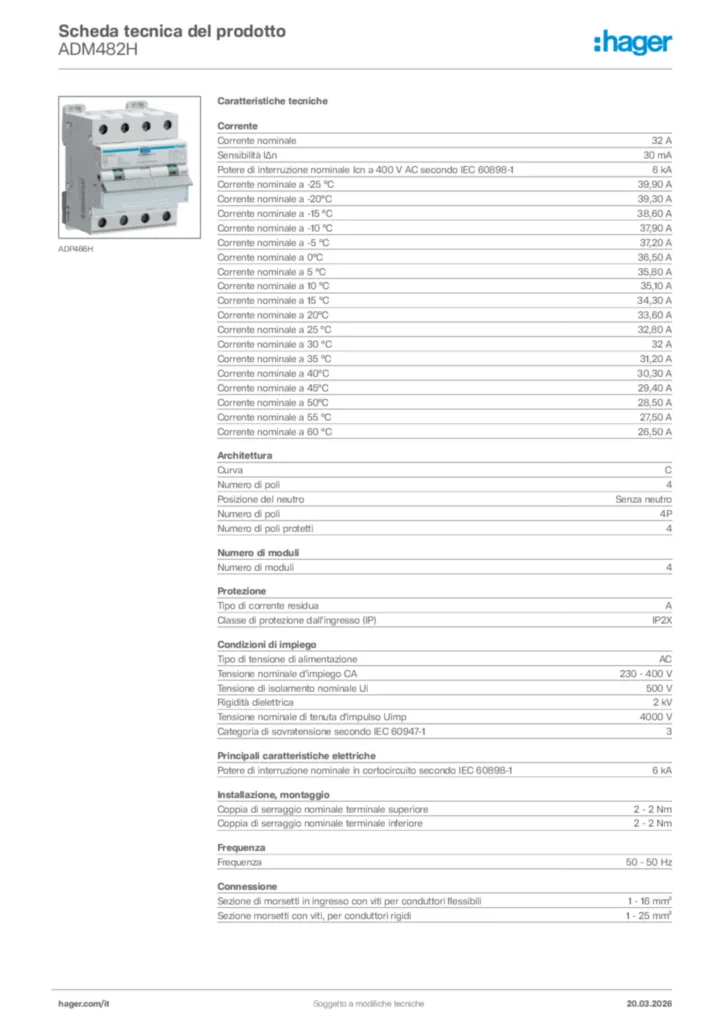 Immagine Hager Scheda tecnica del prodotto ADM482H | Hager Italia