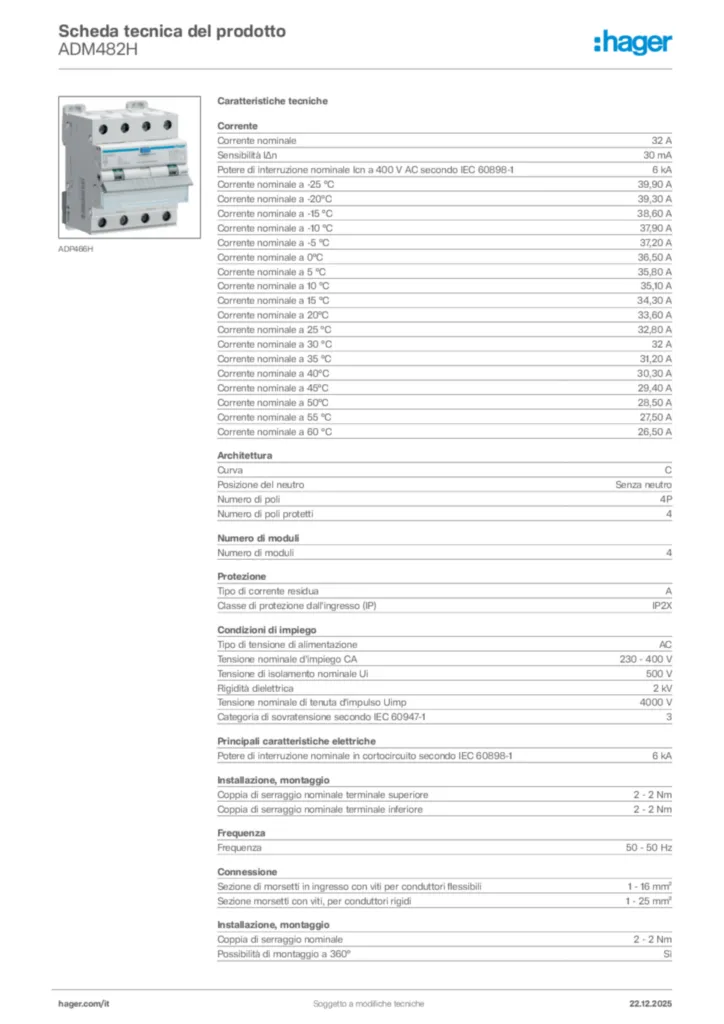 Immagine Hager Scheda tecnica del prodotto ADM482H | Hager Italia