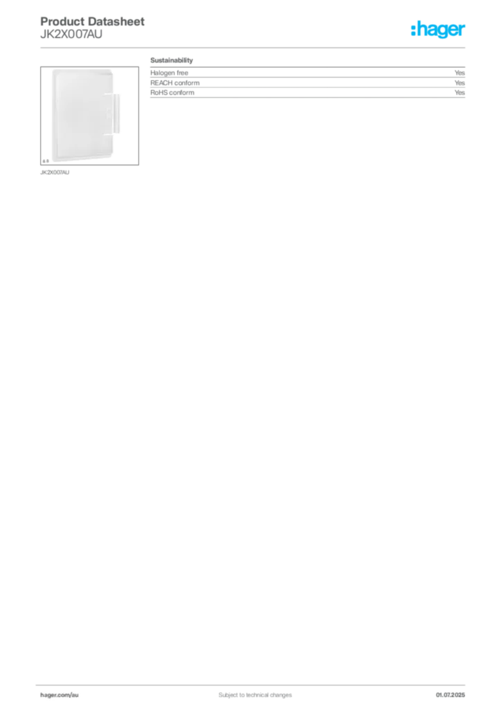 Image Hager Product data sheet JK2X007AU  | Hager Australia