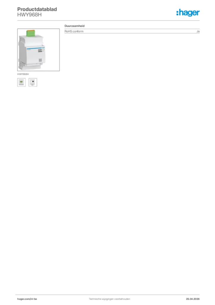 Afbeelding Hager Productdatablad HWY968H | Hager Belgium