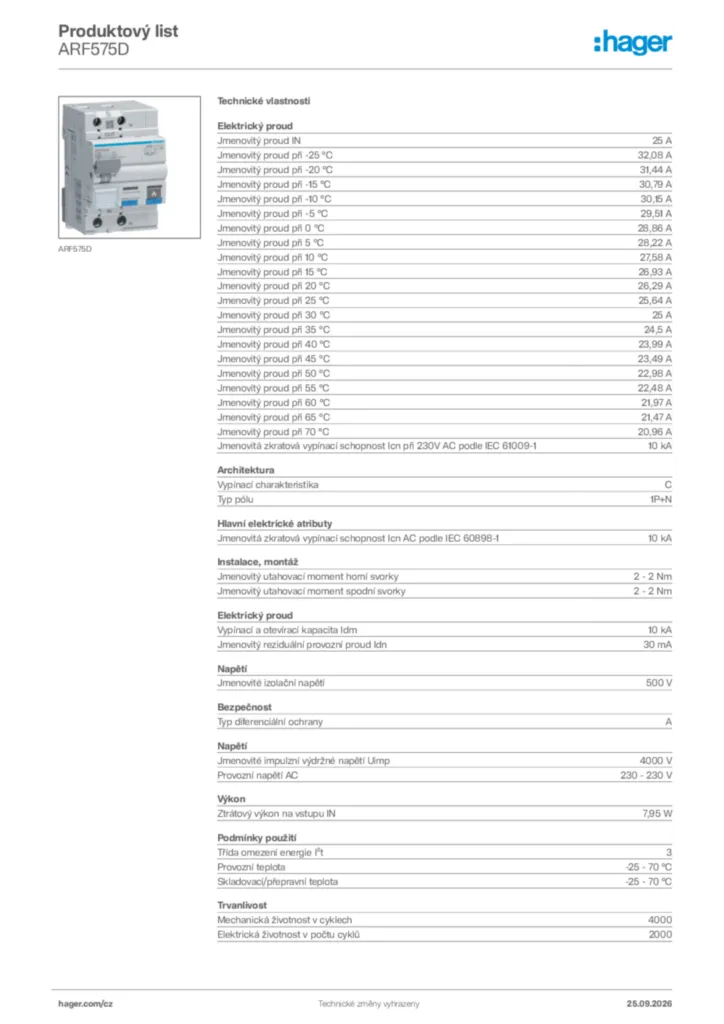 Obrázek Hager Generováno - Datový list produktu ARF575D | Hager