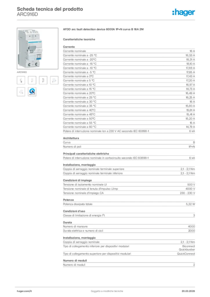 Immagine Hager Scheda tecnica del prodotto ARC916D | Hager Italia