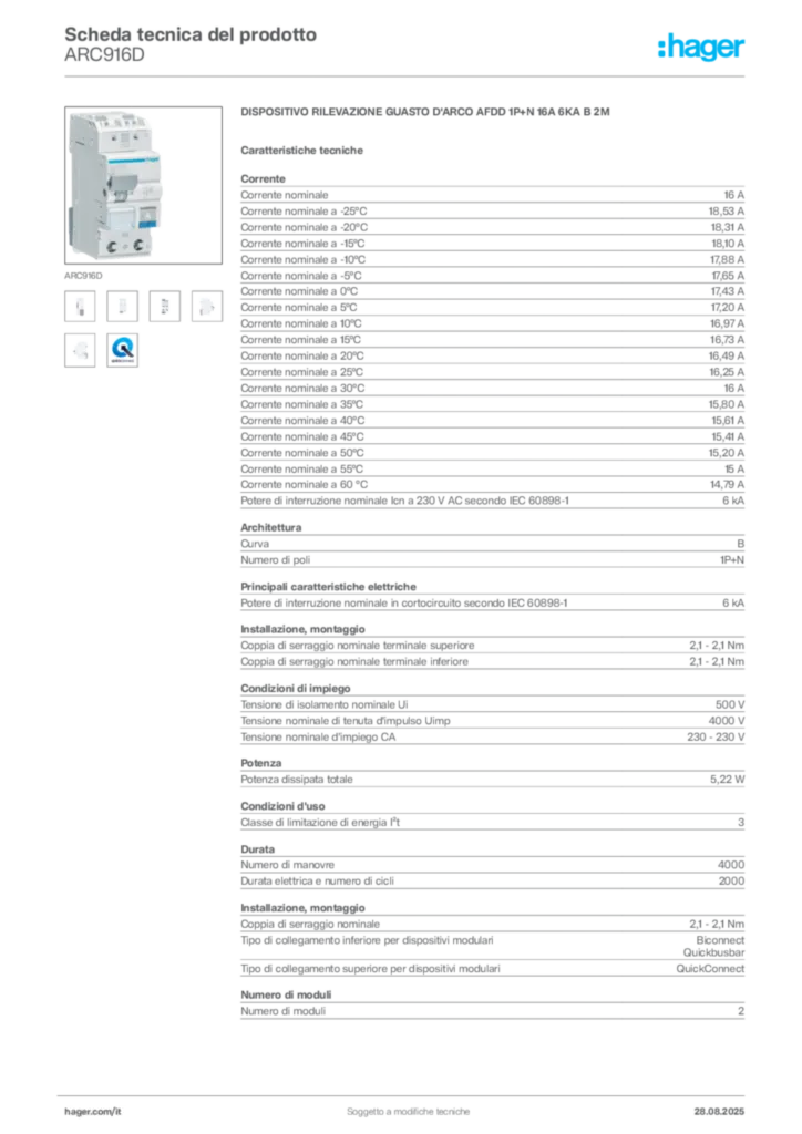 Immagine Hager Scheda tecnica del prodotto ARC916D | Hager Italia