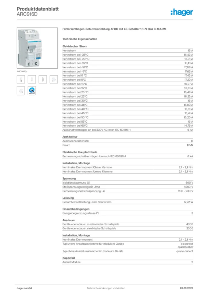 Bild Hager Produktdatenblatt ARC916D | Hager Deutschland