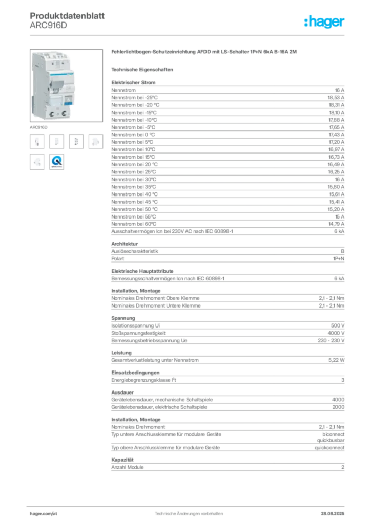 Bild Hager Produktdatenblatt ARC916D | Hager Deutschland