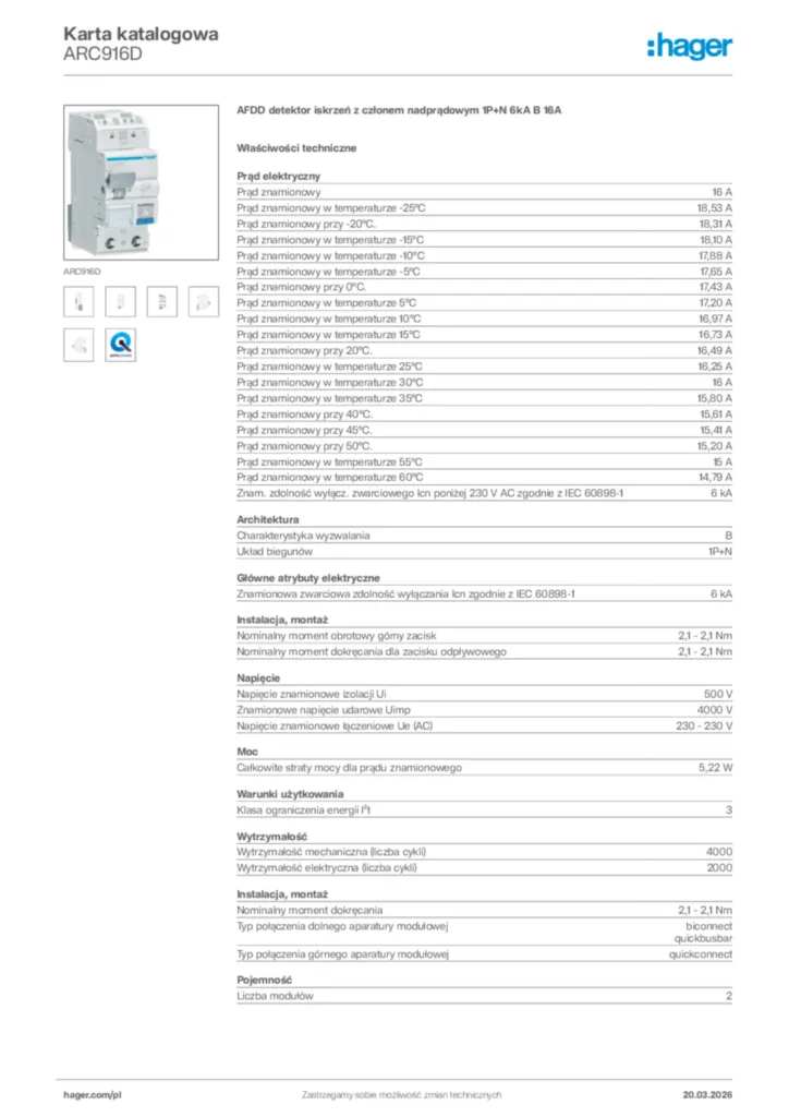 Zdjęcie Hager Karta katalogowa ARC916D | Hager Polska
