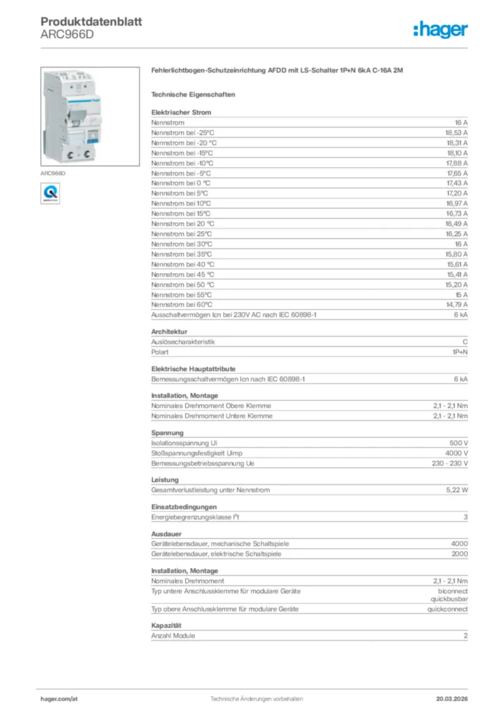 Bild Hager Produktdatenblatt ARC966D | Hager Deutschland