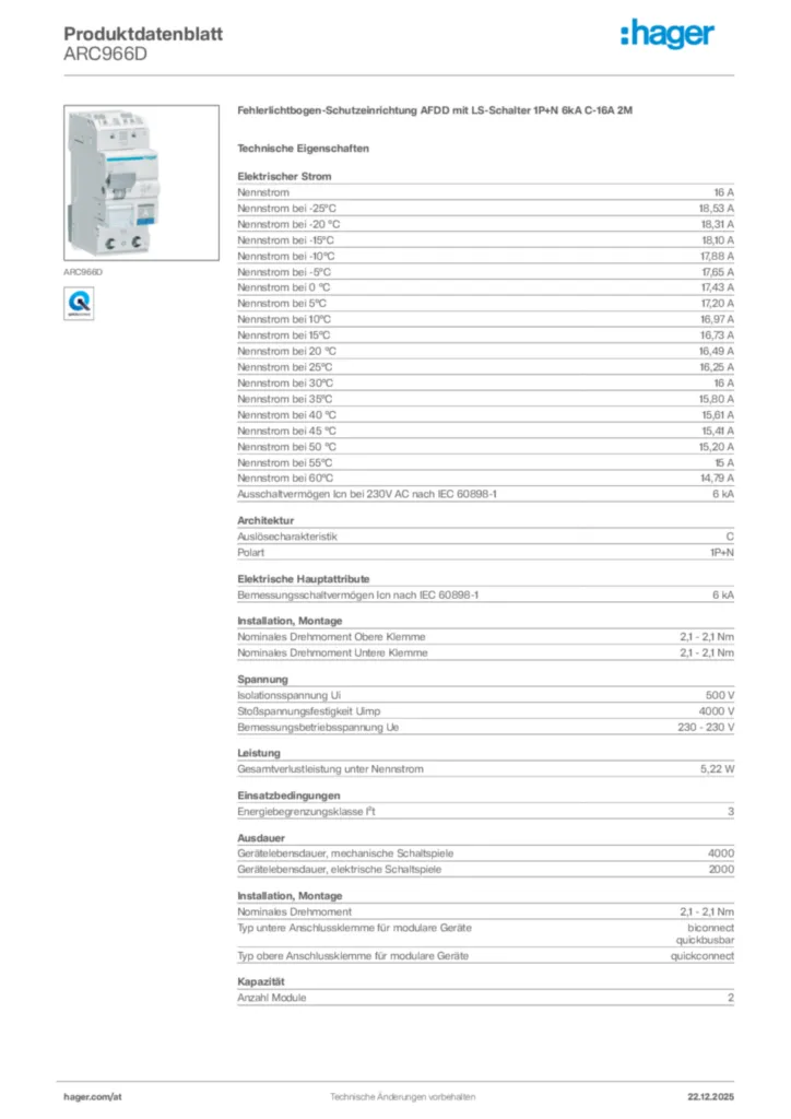 Bild Hager Produktdatenblatt ARC966D | Hager Deutschland