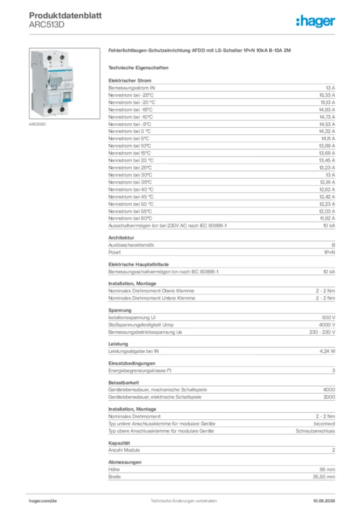 Bild Hager Produktdatenblatt ARC513D | Hager Deutschland
