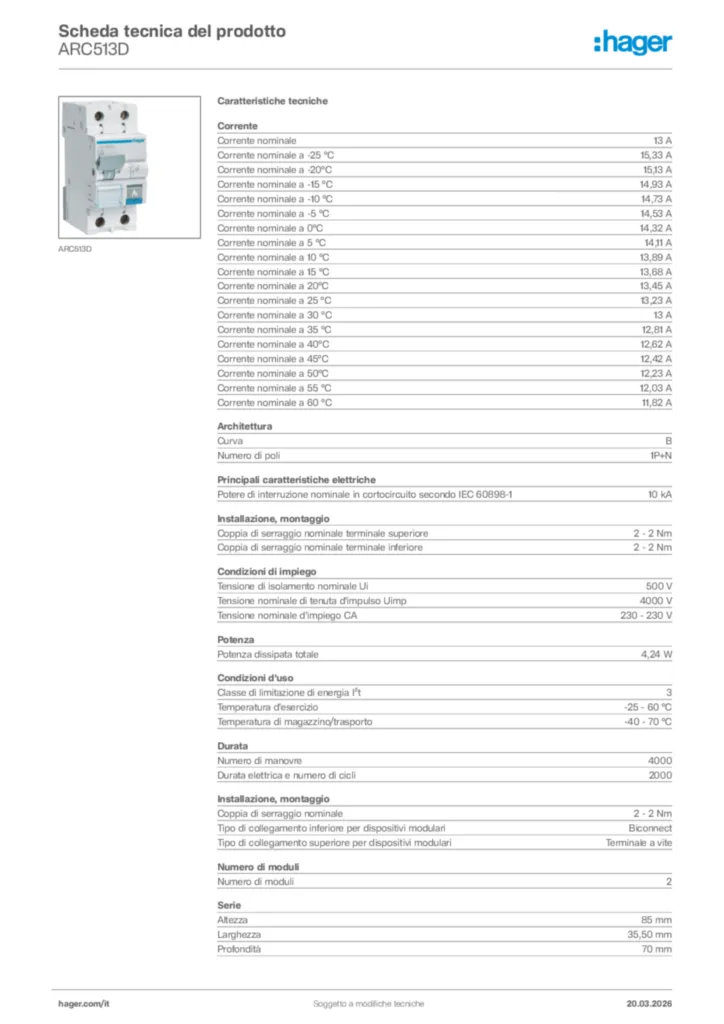 Immagine Hager Scheda tecnica del prodotto ARC513D | Hager Italia