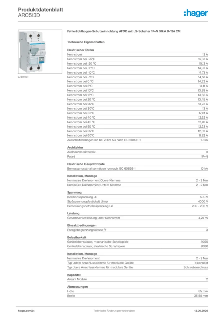 Bild Hager Produktdatenblatt ARC513D | Hager Deutschland
