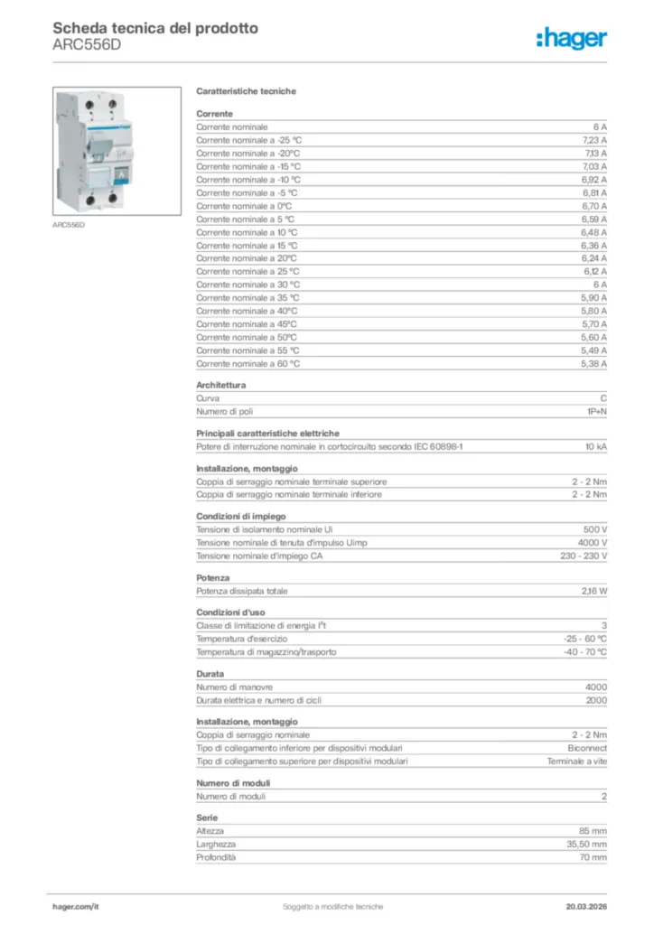 Immagine Hager Scheda tecnica del prodotto ARC556D | Hager Italia