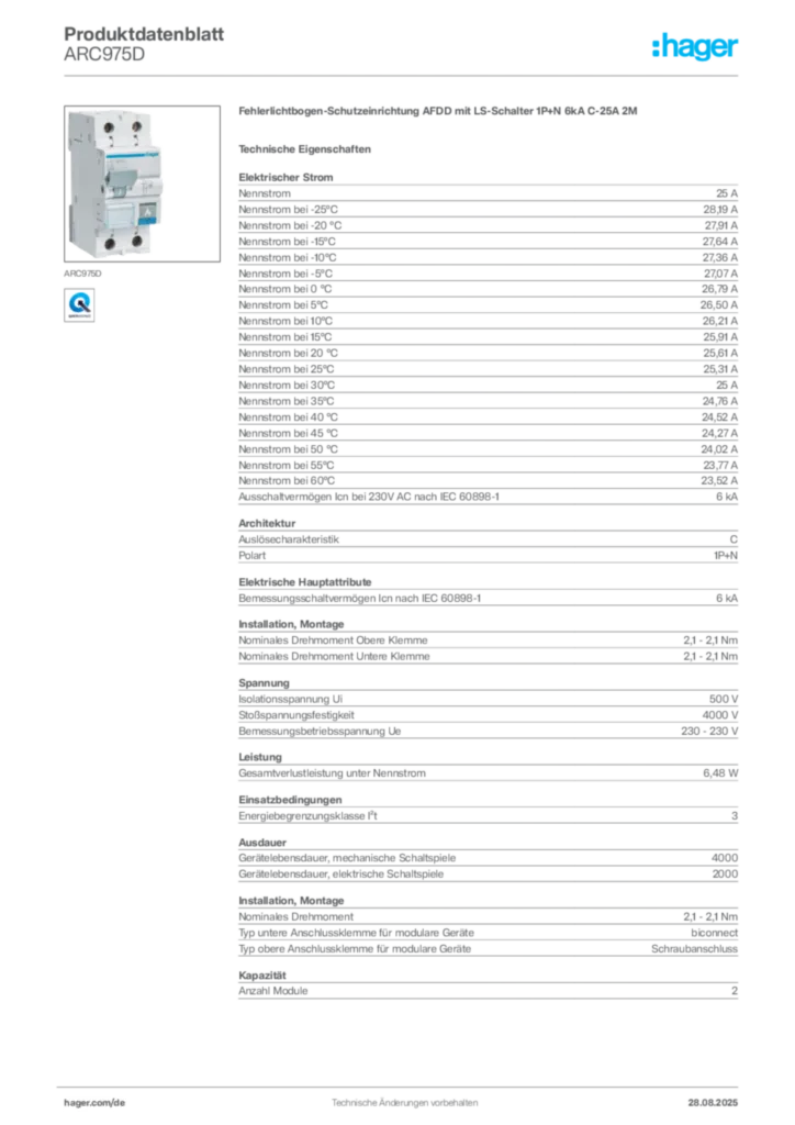 Bild Hager Produktdatenblatt ARC975D | Hager Deutschland