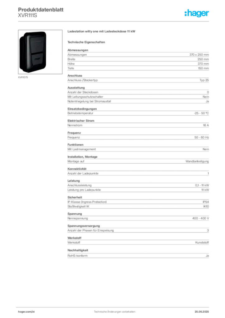 Bild Hager Produktdatenblatt XVR111S | Hager Deutschland