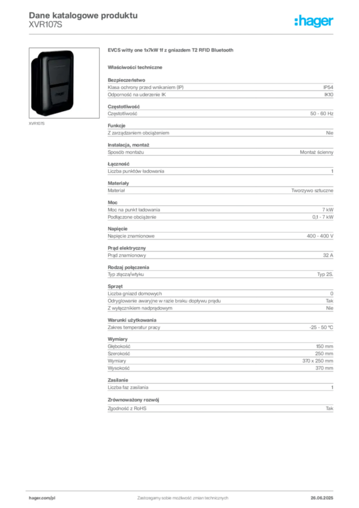 Zdjęcie Hager Dane katalogowe produktu XVR107S | Hager Polska