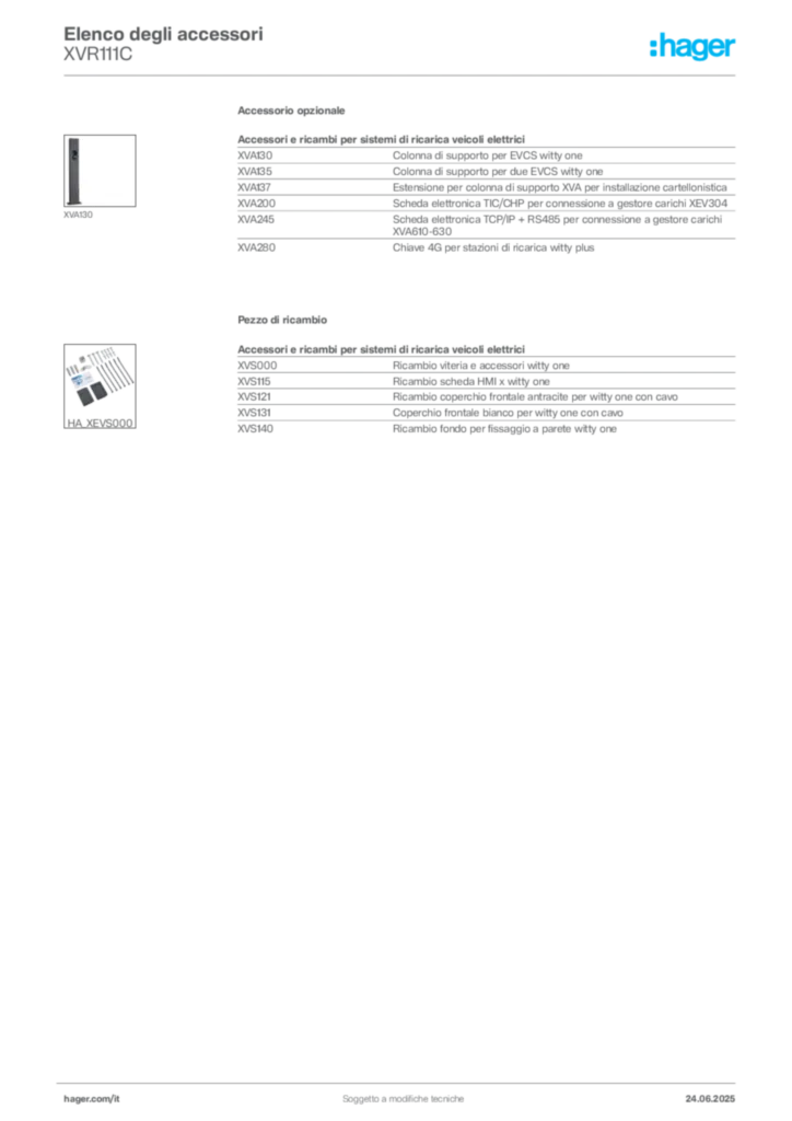 Immagine Hager Scheda tecnica del prodotto XVR111C | Hager Italia