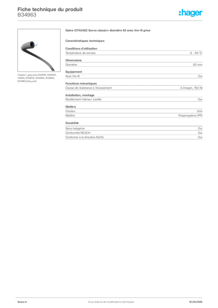 Image Iboco Fiche technique du produit B34963 | Hager France