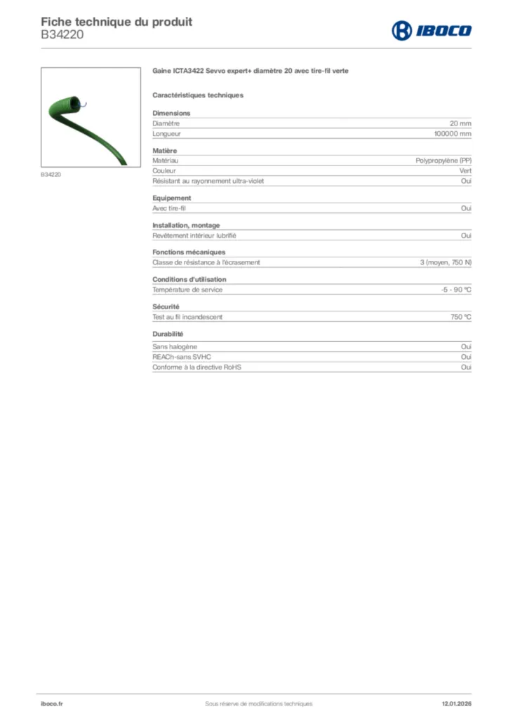 Image Iboco Fiche technique du produit B34220 | Hager France