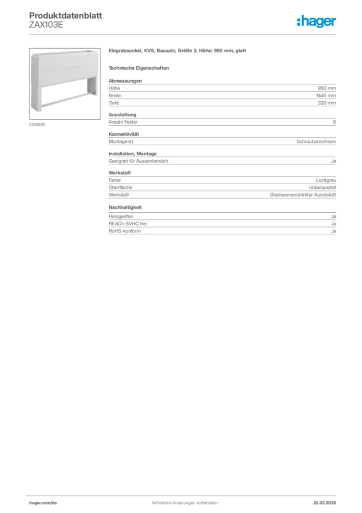 Bild Hager Produktdatenblatt ZAX103E | Hager Deutschland