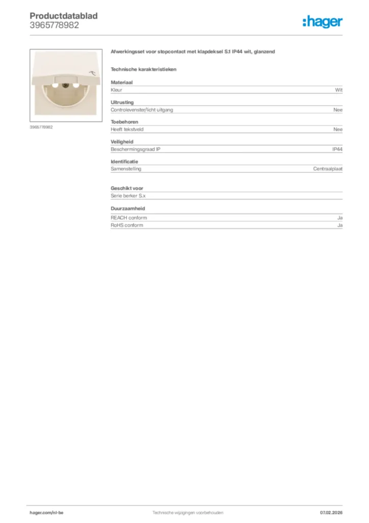 Afbeelding Hager Productdatablad 3965778982 | Hager Belgium