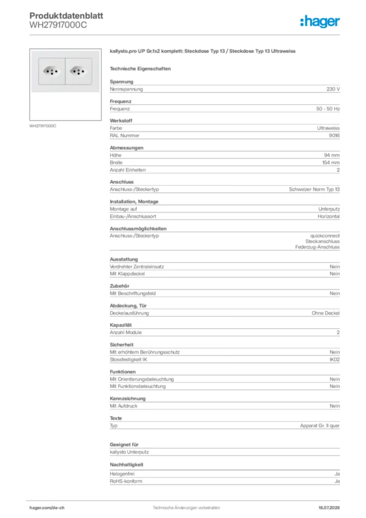 Bild Hager Produktdatenblatt WH27917000C | Hager Schweiz