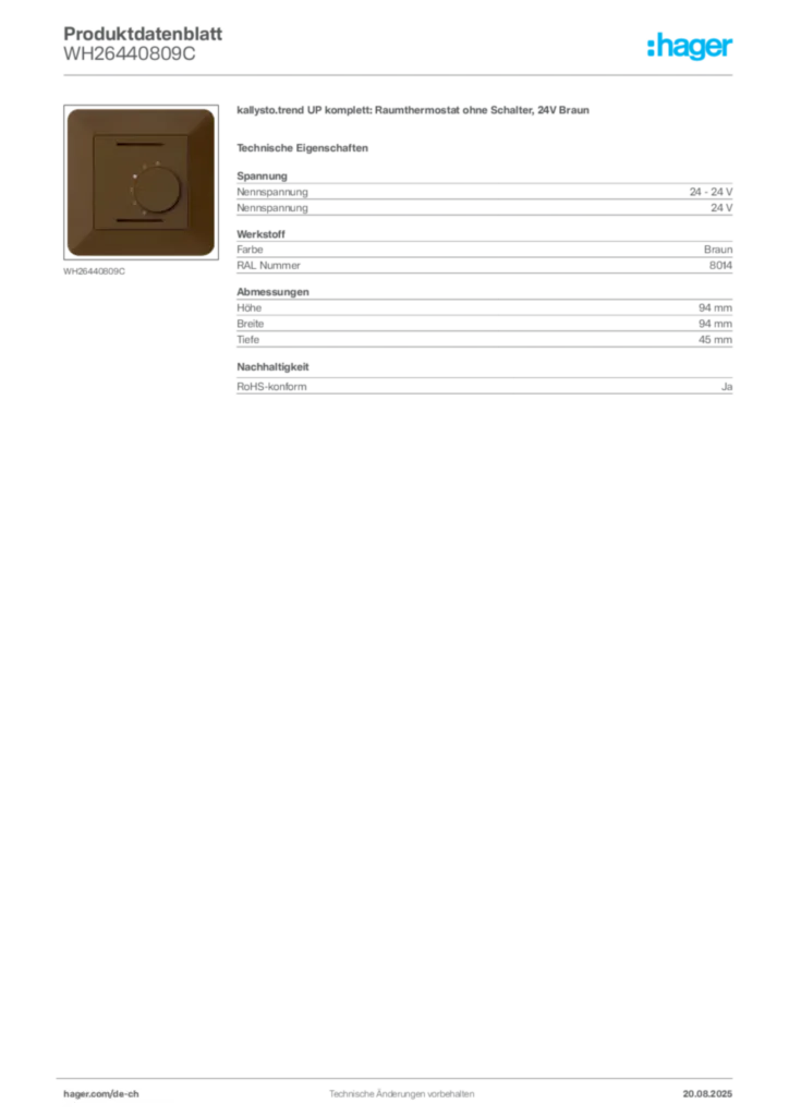 Bild Hager Produktdatenblatt WH26440809C | Hager Schweiz