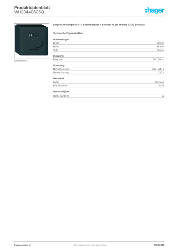 Bild Hager Produktdatenblatt WH23440605Q | Hager Schweiz