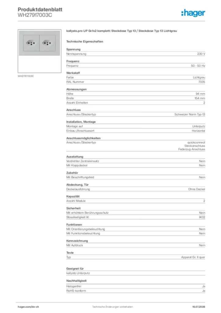 Bild Hager Produktdatenblatt WH27917003C | Hager Schweiz