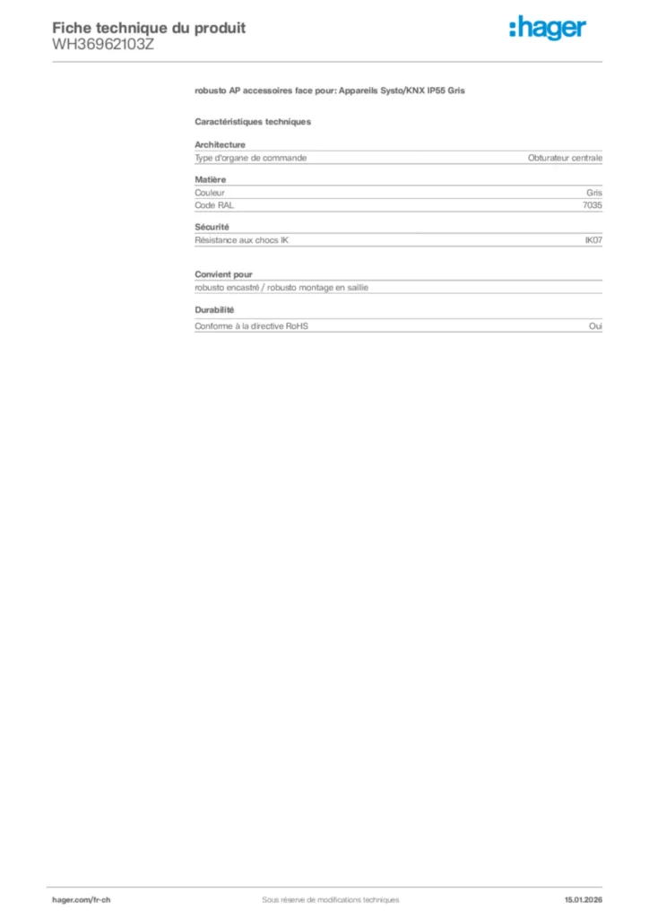 Image Hager Fiche technique du produit WH36962103Z | Hager Suisse