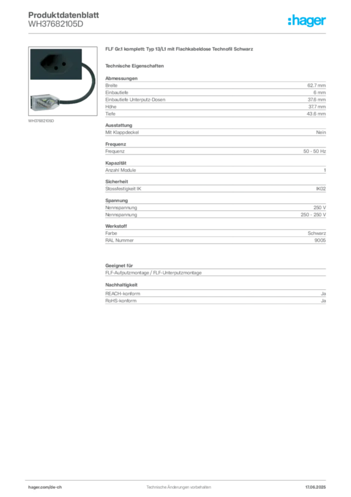 Bild Hager Produktdatenblatt WH37682105D | Hager Schweiz