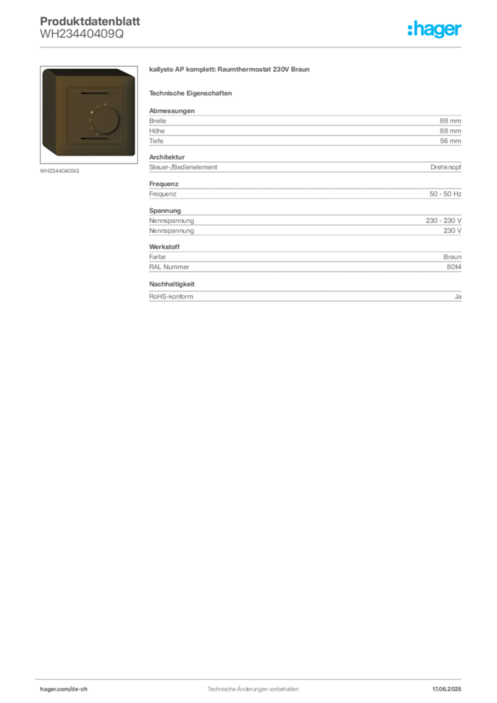 Bild Hager Produktdatenblatt WH23440409Q | Hager Schweiz