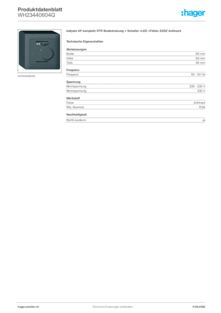 Bild Hager Produktdatenblatt WH23440604Q | Hager Schweiz