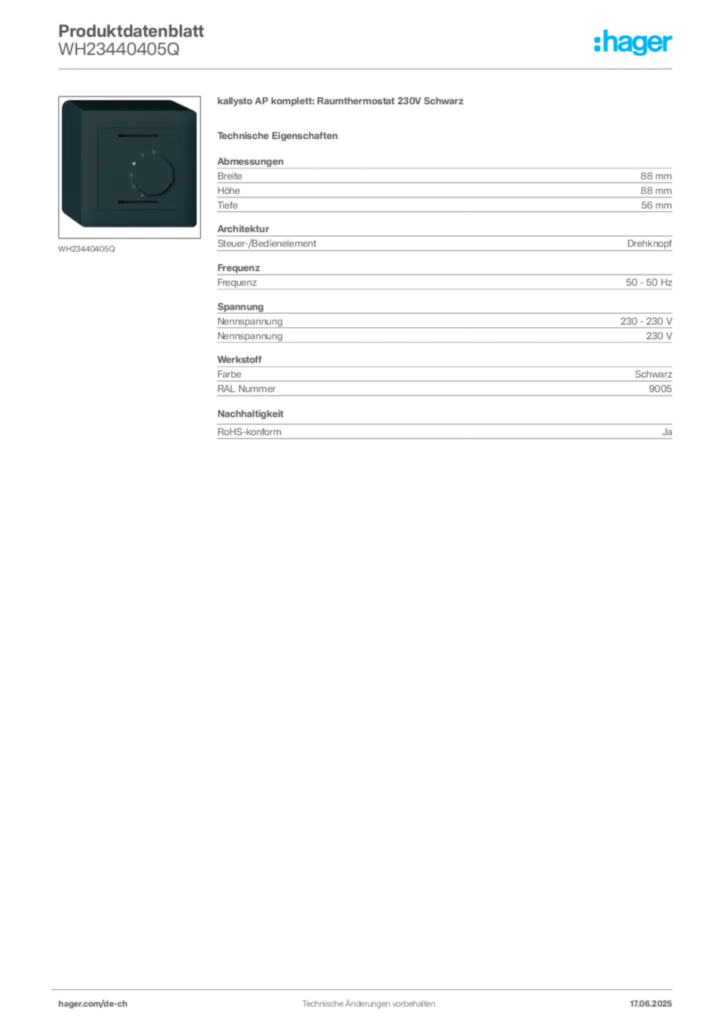 Bild Hager Produktdatenblatt WH23440405Q | Hager Schweiz