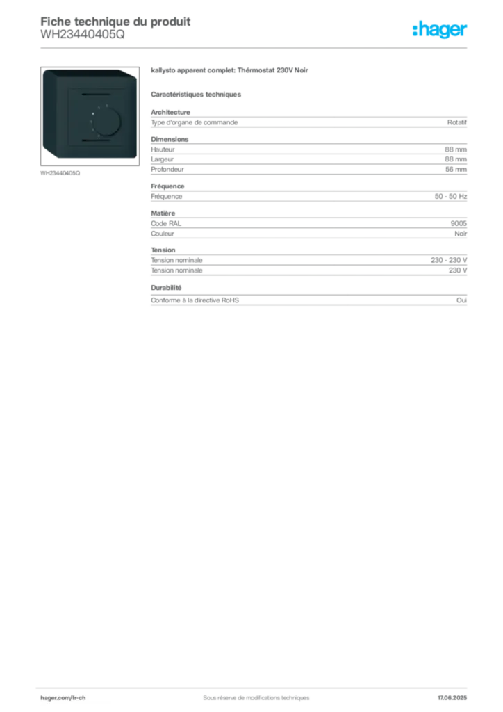 Image Hager Fiche technique du produit WH23440405Q | Hager Suisse