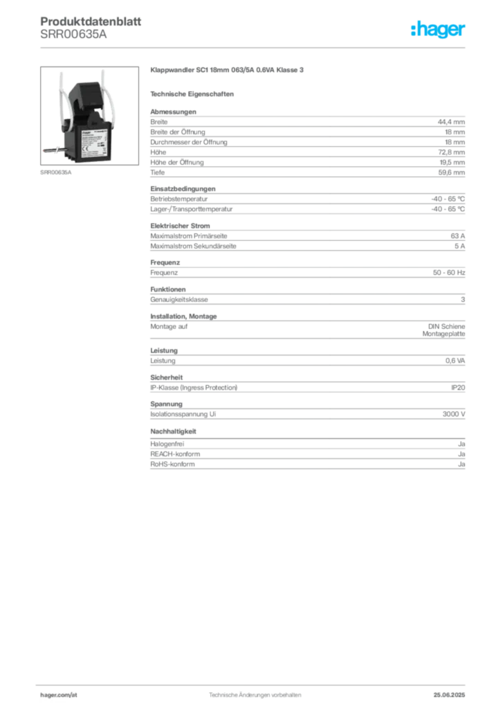 Bild Hager Produktdatenblatt SRR00635A | Hager Deutschland