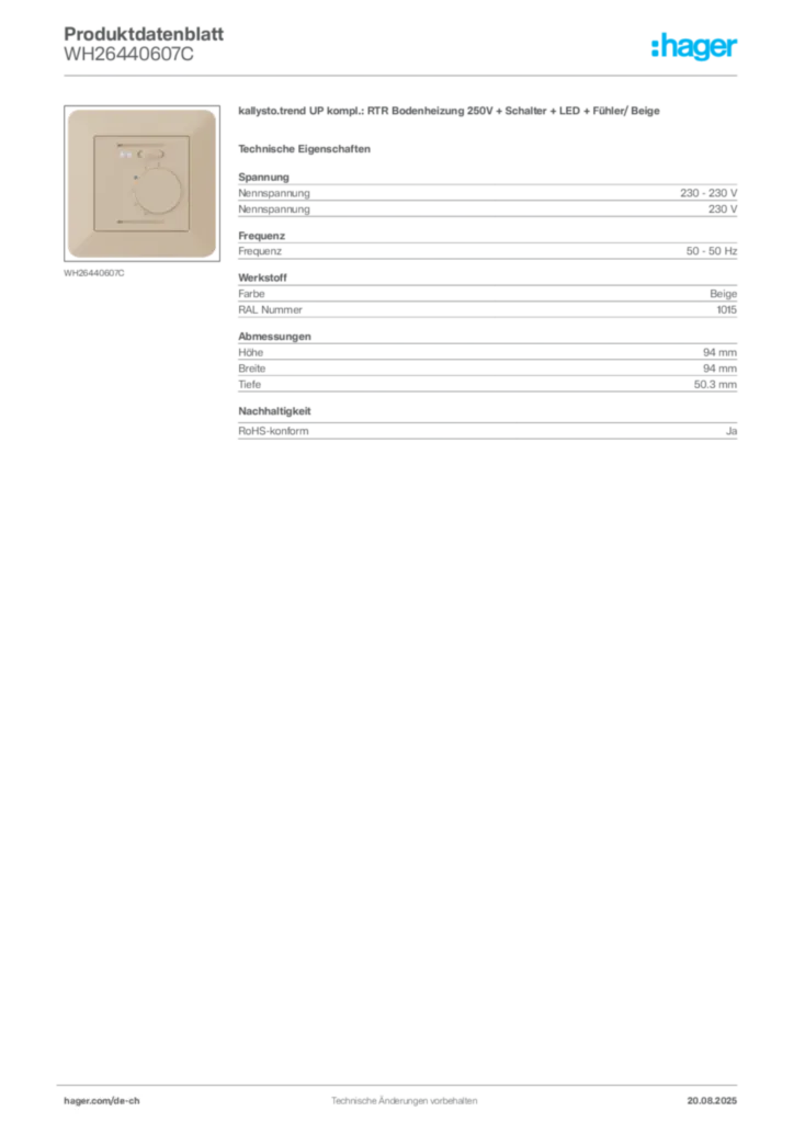 Bild Hager Produktdatenblatt WH26440607C | Hager Schweiz